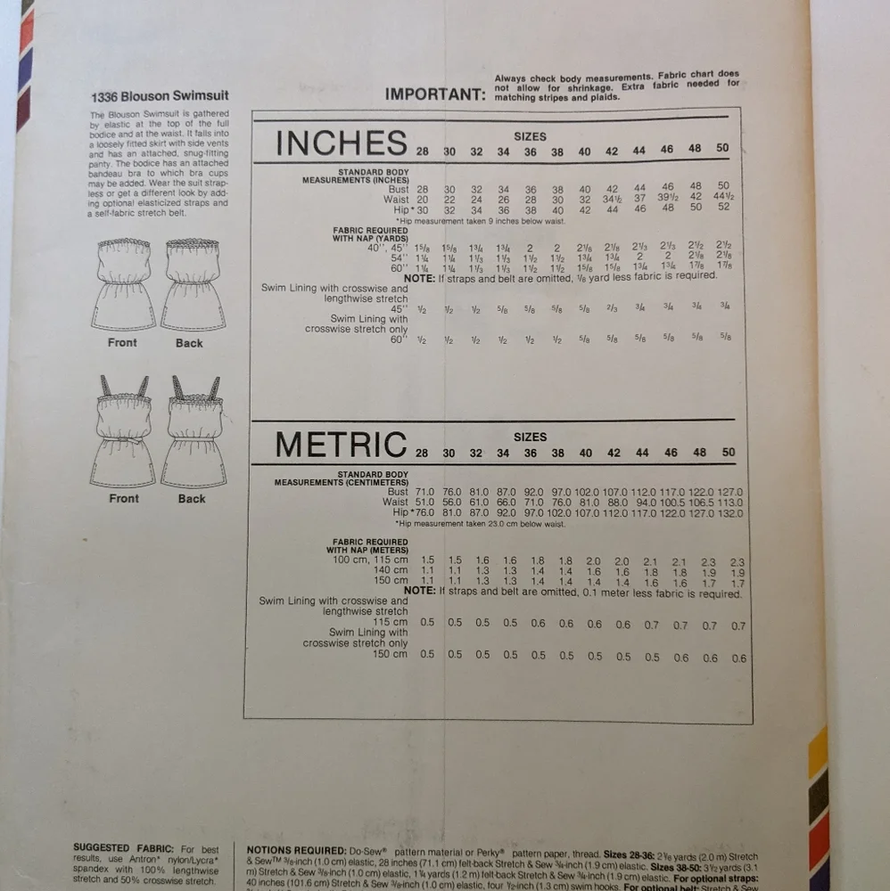 Vintage 1981 Stretch & Sew Patterns #1336 blouson swimsuit, Romper style